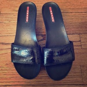 Authentic Prada Black Wedge Sandals Platforms